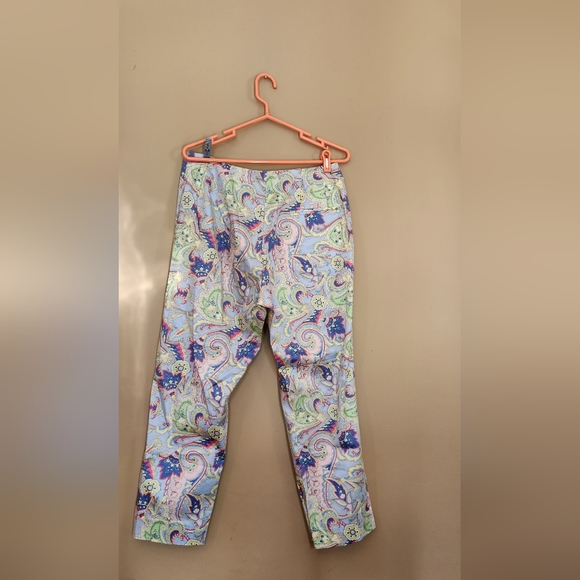 LRL RALPH LAUREN Women 16 Blue Yellow Pink Paisley Cotton Stretch Pants - Picture 2 of 8